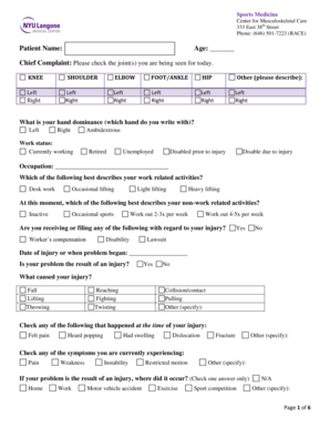 Sports Medicine Patient Intake Form