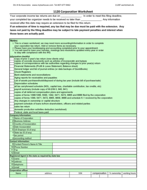 1120 Corporation Tax Worksheet