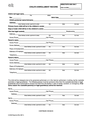 Child's Enrollment Record Form