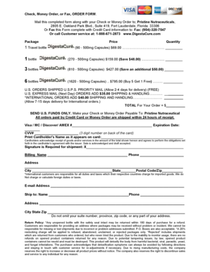 Pristine Nutraceuticals Order Form