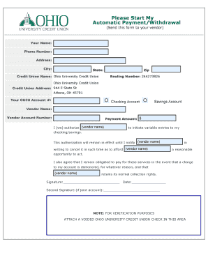 Automatic Payment/Withdrawal Authorization Form