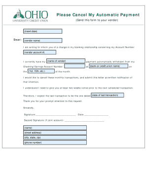 Automatic Payment Cancellation Letter