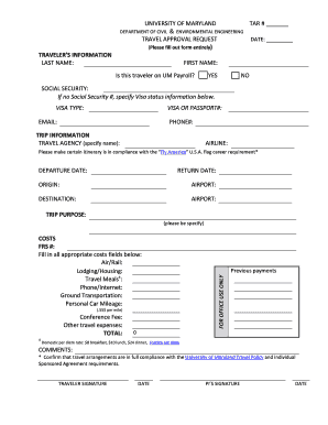 University of Maryland Travel Approval Request