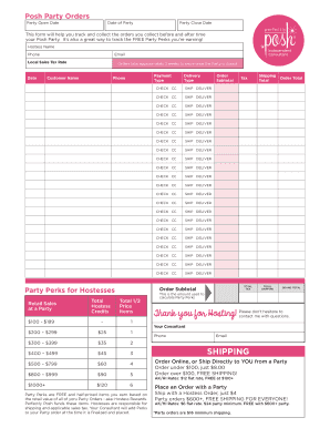 Posh Party Orders Form
