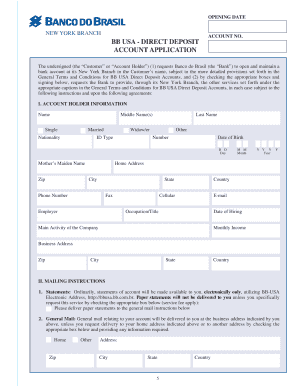 BB USA Direct Deposit Account Application