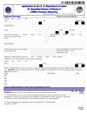 COBRA Premium Reduction Review Application