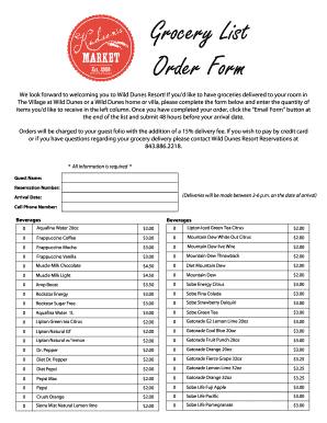 Wild Dunes Resort Grocery Order Form