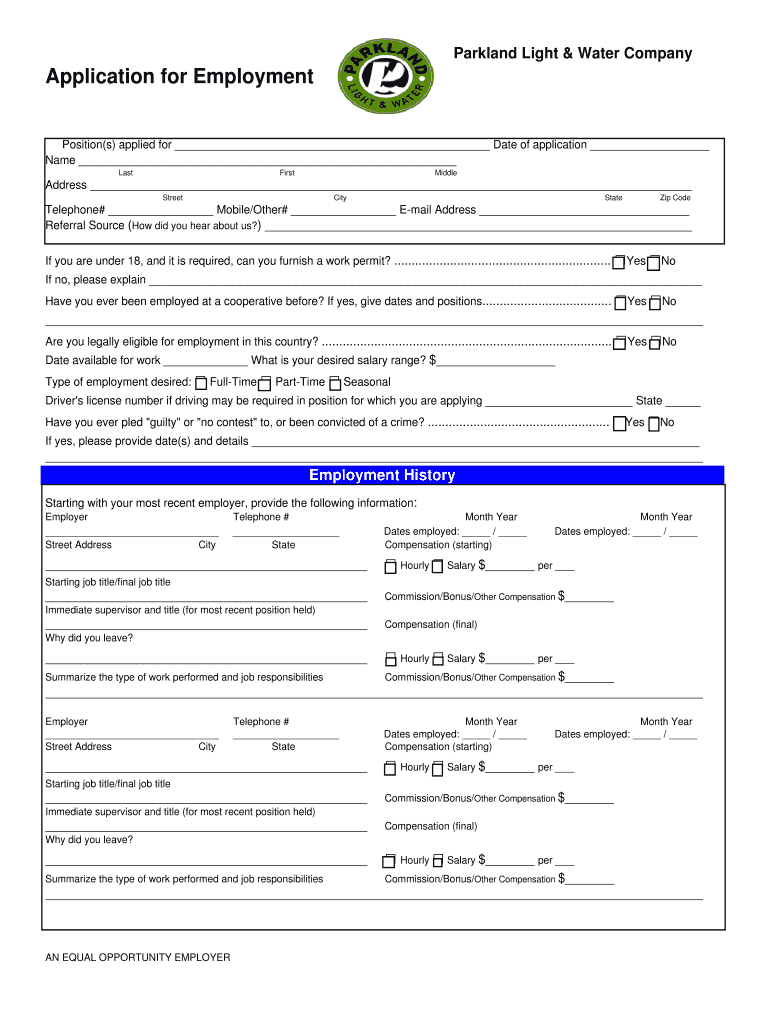 blank employment application Preview on Page 1