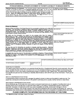 Physician's Statement of Patient's Capability to Manage Benefits