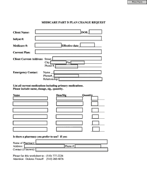 Medicare Part D Plan Change Request