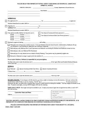 North Carolina Medicaid Approval Notice
