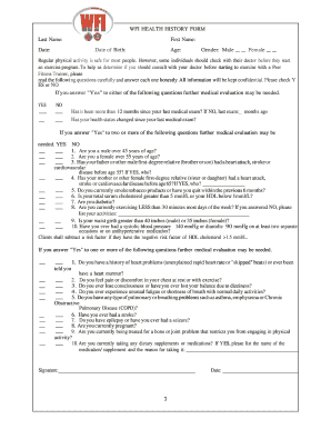 WFI Health History Form