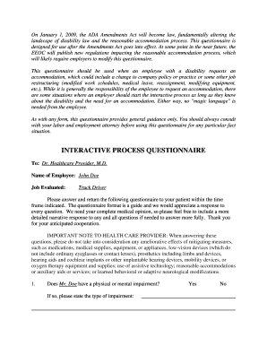 ADA Amendments Act Interactive Process Questionnaire