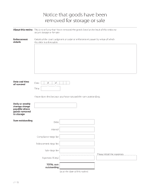 Notice of Goods Removal for Storage or Sale