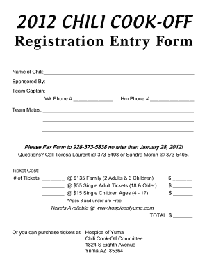 Chili Cook Off Entry Form Template Fill Online Printable Fillable Blank Pdffiller