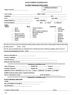 Main Street Radiology Patient Registration Form