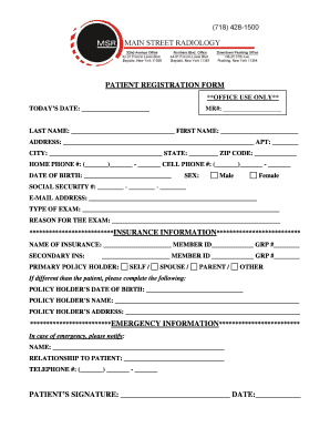 Patient Registration Form for Thyroid Uptake and Scan