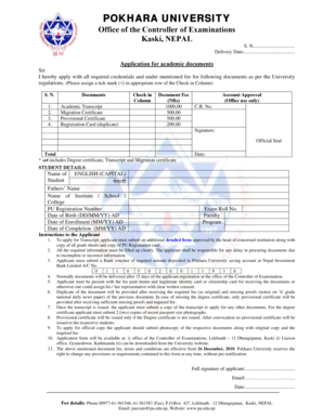 Pokhara University Academic Document Application Form