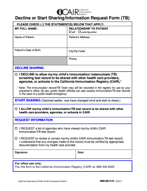 California Immunization Registry TB Sharing Form