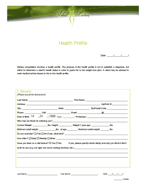 Health Profile Form for Weight Loss Consultation