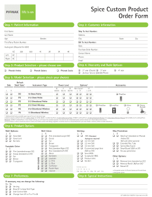 Spice Custom Product Order Form