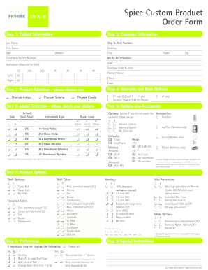 Spice Custom Product Order Form