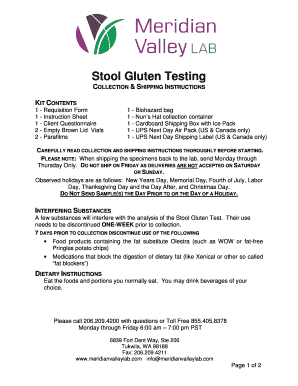 Stool Gluten Testing Collection Instructions