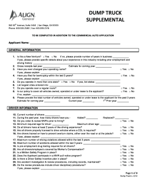 Dump Truck Commercial Auto Application Supplement