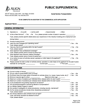 Commercial Auto Application Supplemental Form