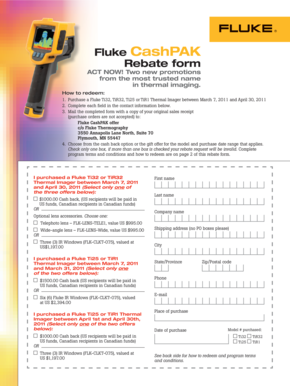 Fluke CashPAK Thermal Imager Rebate Form