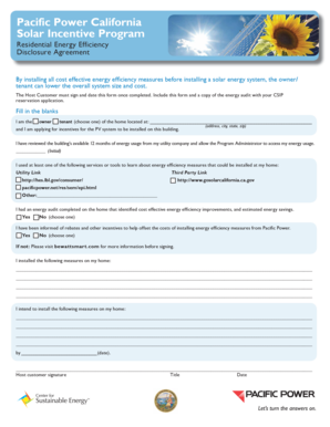 California Solar Incentive Program Disclosure Agreement
