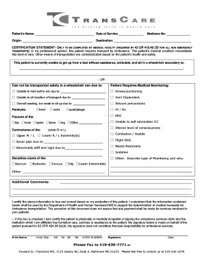 Ambulance Transport Certification Form