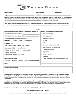 Ambulance Transport Certification Form