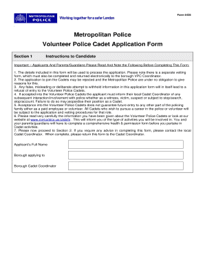 Volunteer Police Cadet Application Form