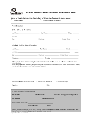 Routine Personal Health Information Disclosure Form