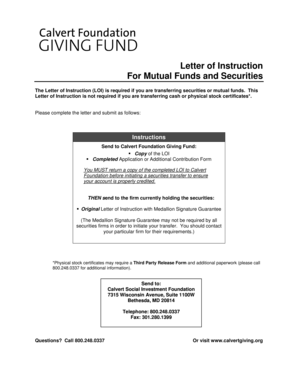 Calvert Foundation Letter of Instruction