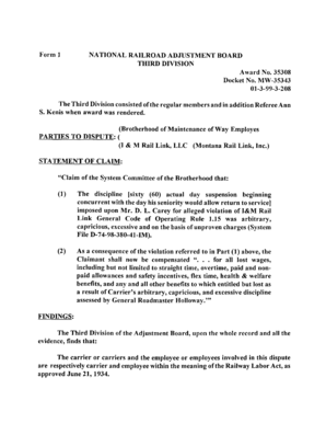 Form 1 NATJONAL RAILROAD ADJUSTMENT THIRD DJVJSJON BOARD Award No - members bmwe