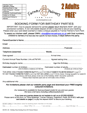 Birthday Party Booking Form