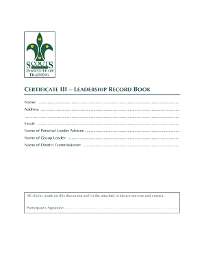 Certificate III Leadership Record Book