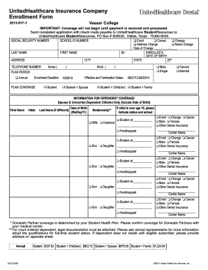 UnitedHealthcare Student Dental Enrollment Form