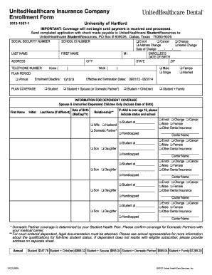 UnitedHealthcare Student Dental Enrollment Form