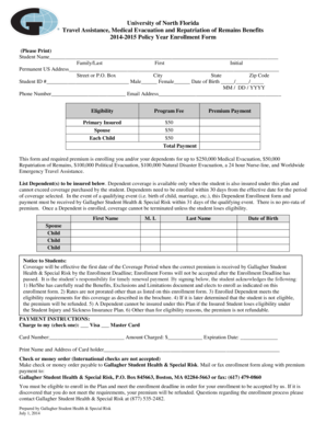 University of North Florida Travel Assistance Enrollment Form