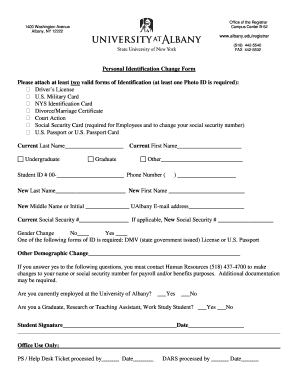 Personal Identification Change Form
