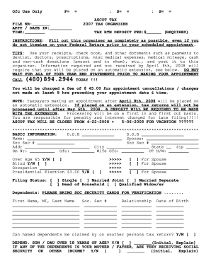 2007 Tax Organizer Form