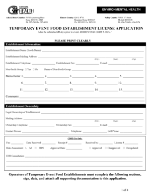 Temporary Event Food Establishment License Application