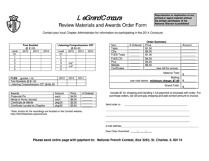 Le Grand Concours Review Materials and Awards Order Form