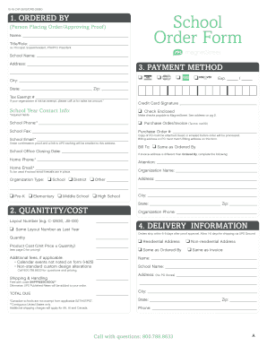 School Calendar Order Form