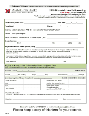2015 Biometric Health Screening Form