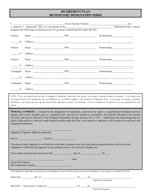 Retirement Plan Beneficiary Designation Form