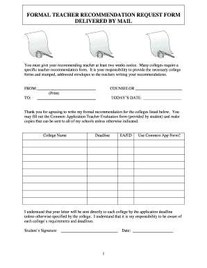Formal Teacher Recommendation Request Form
